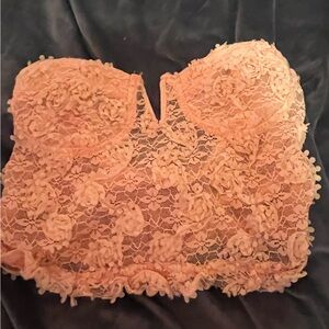 Floral Lace Strapless Crop Top in Pink